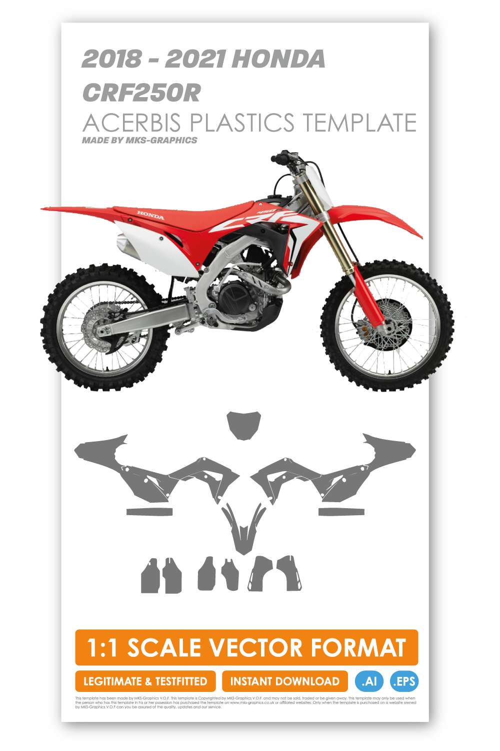 HONDA CRF250R 2018, 2019, 2020 & 2021 TEMPLATE (ACERBIS PLASTICS) MKS HONDA CRF250R 2018, 2019, 2020 & 2021 TEMPLATE (ACERBIS PLASTICS) MKS