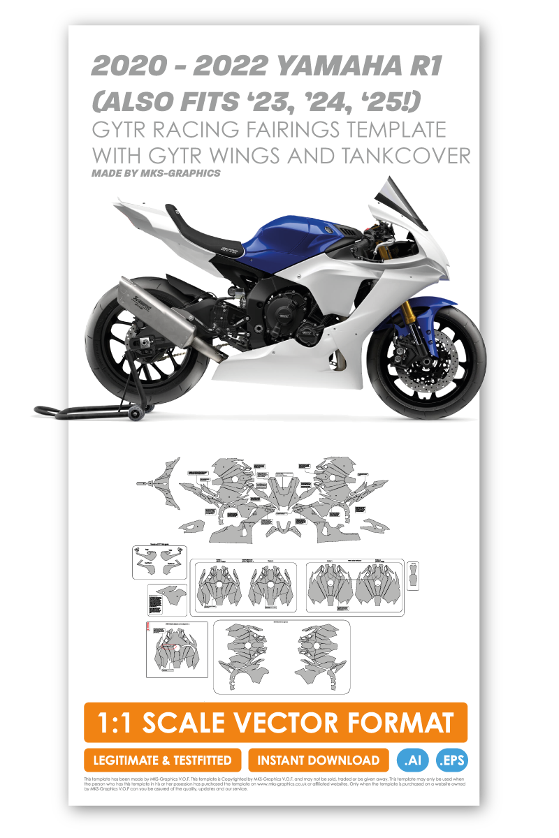 YAMAHA R1 2020, 2021, 2022 GYTR RACING FAIRINGS WITH GYTR WINGS AND YART TANKCOVER TEMPLATE (ALSO FITS 2023, 2024 AND 2025!)