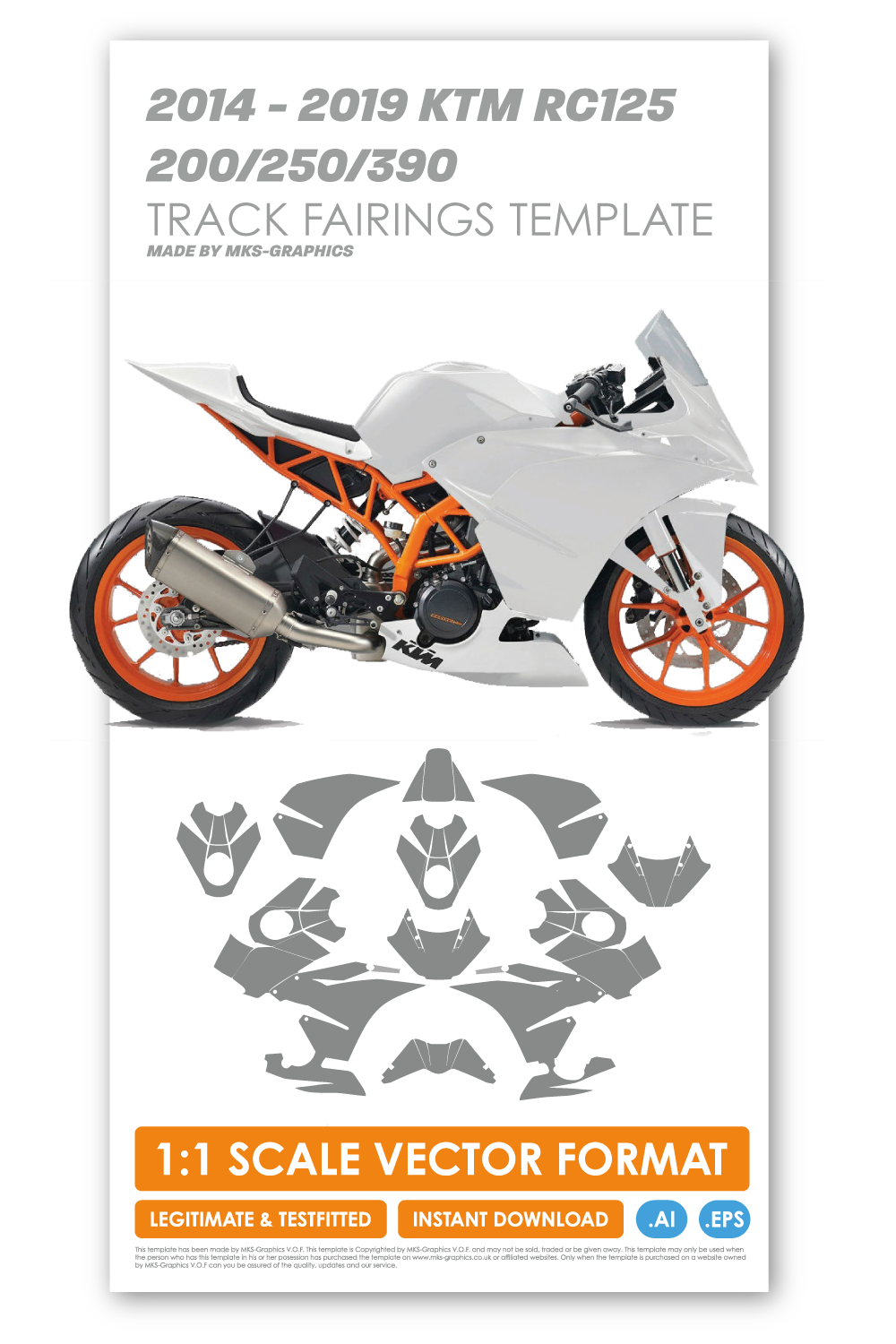 KTM RC125 - RC200 - RC250 - RC390 2014 - 2015 - 2016 - 2017 - 2018 - 2019 RACING FAIRINGS TEMPLATE