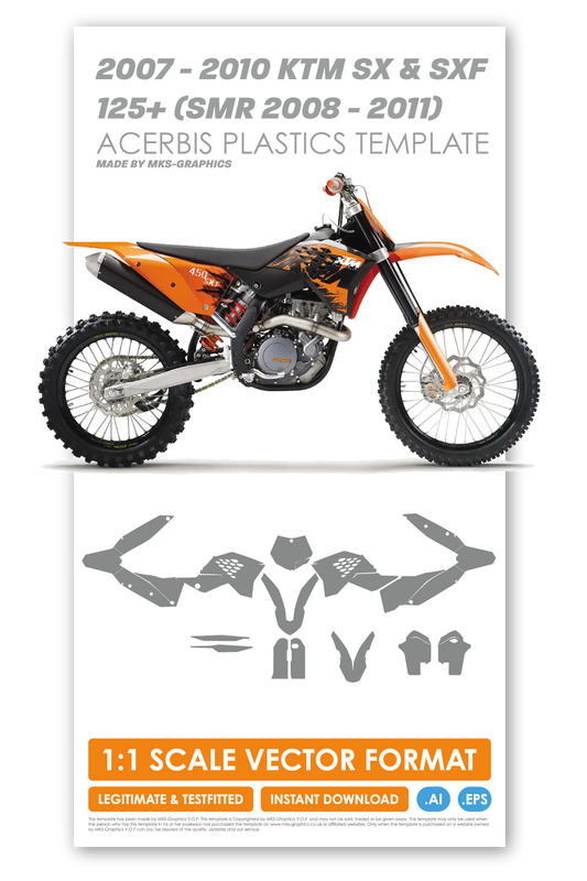 KTM SXF 125 TO 450, 2007, 2008, 2009 & 2010 TEMPLATE. SMR 2008, 2009 & 2010.