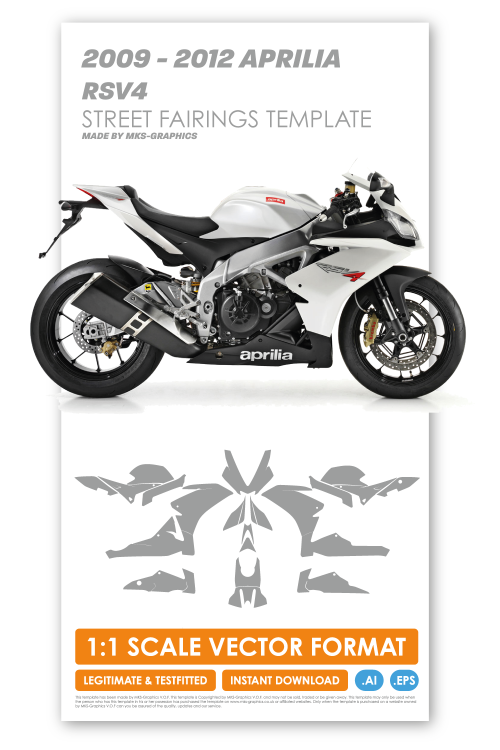 APRILIA RSV4 2009 - 2010 - 2011 - 2012 STREET FAIRINGS TEMPLATE