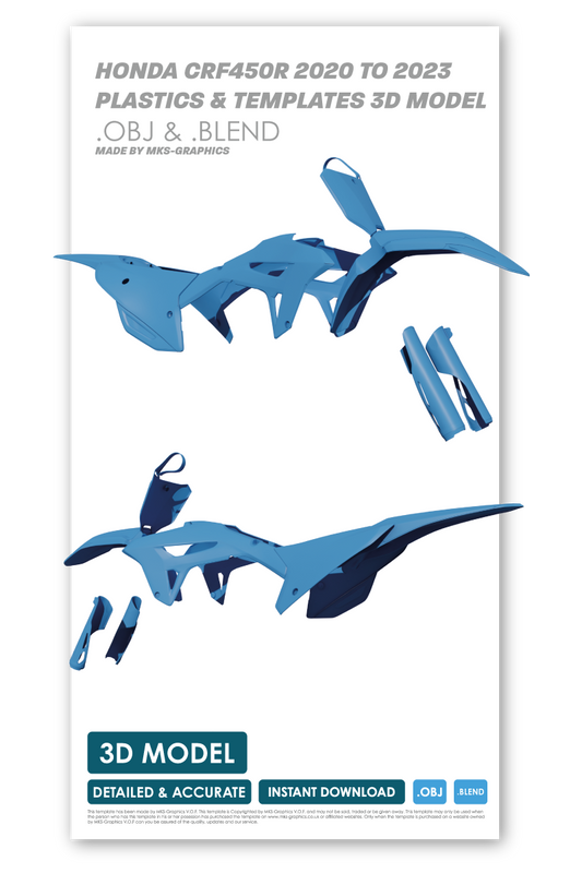HONDA CRF450R 2021, 2022, 2023 PLASTICS & TEMPLATES 3D MODEL (.OBJ AND .BLEND)