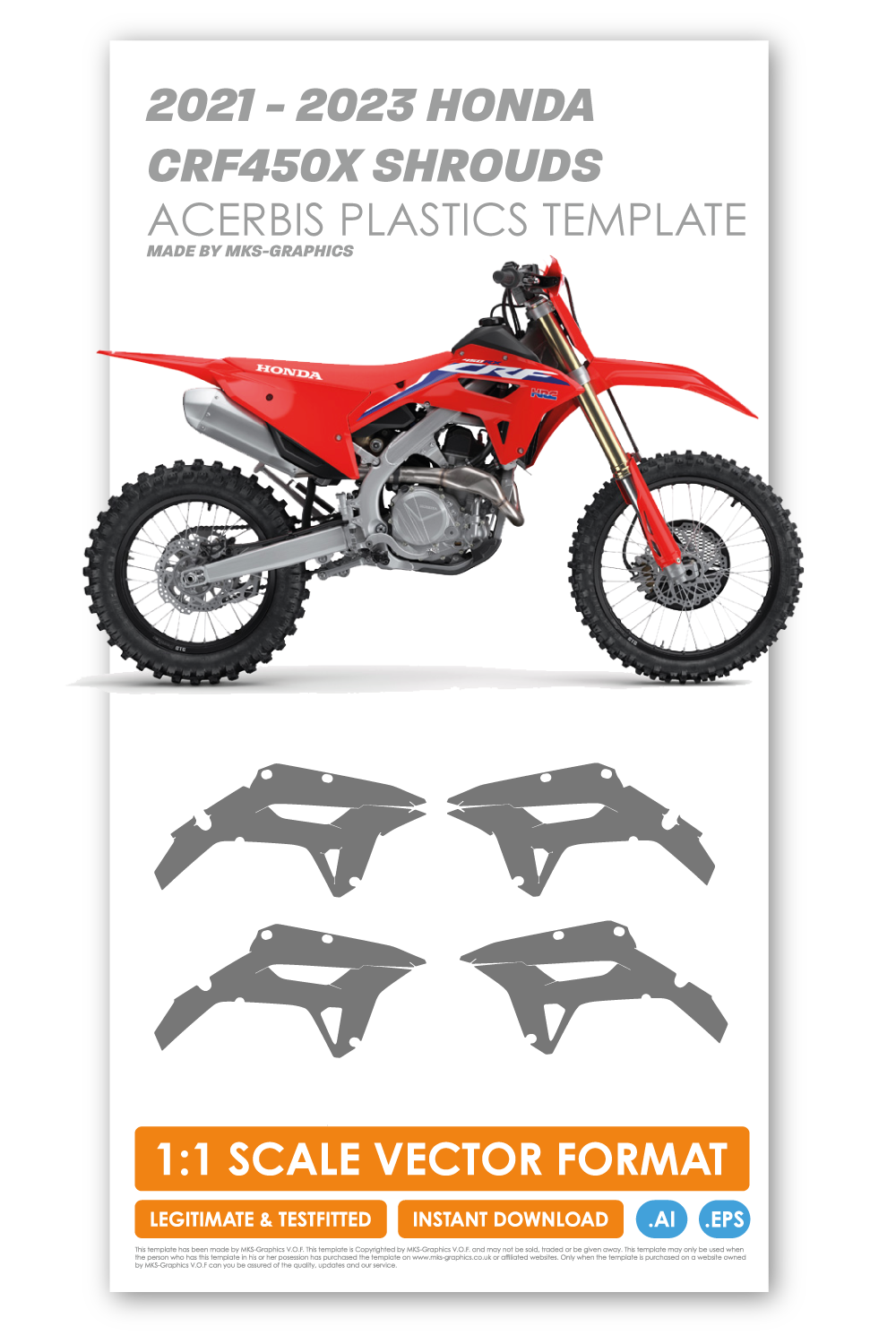 HONDA CRF450RX 2021, 2022 & 2023 SHROUD TEMPLATES (ACERBIS PLASTICS ...