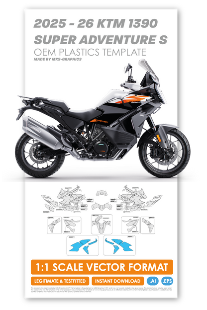 KTM 1390 SUPER ADVENTURE S 2025 & 2026 OEM PLASTICS/FAIRINGS TEMPLATE
