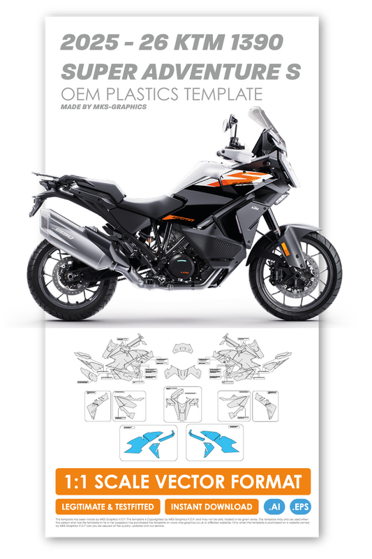 KTM 1390 SUPER ADVENTURE S 2025 & 2026 OEM PLASTICS/FAIRINGS TEMPLATE