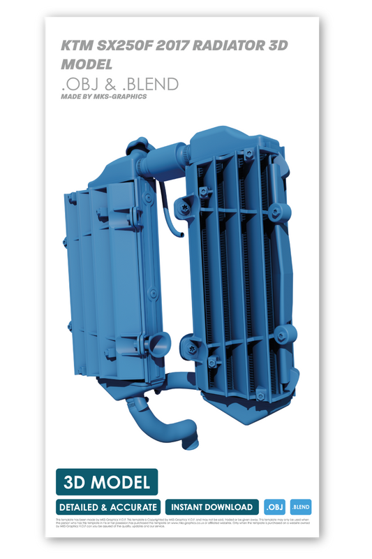 KTM SX250F 2017 RADIATOR AND LOUVERS ASSEMBLY 3D MODEL (.OBJ AND .BLEND)