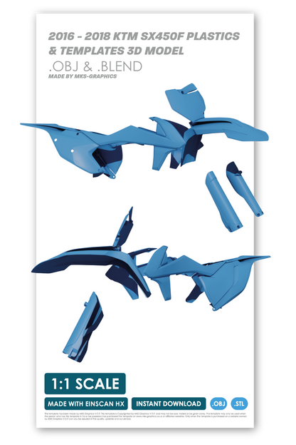 2016 - 2018 KTM SX450F PLASTICS AND TEMPLATES 3D MODEL (.OBJ AND .BLEND)