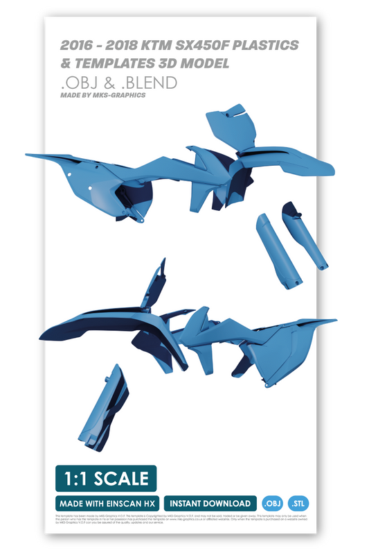 2016 - 2018 KTM SX450F PLASTICS AND TEMPLATES 3D MODEL (.OBJ AND .BLEND)