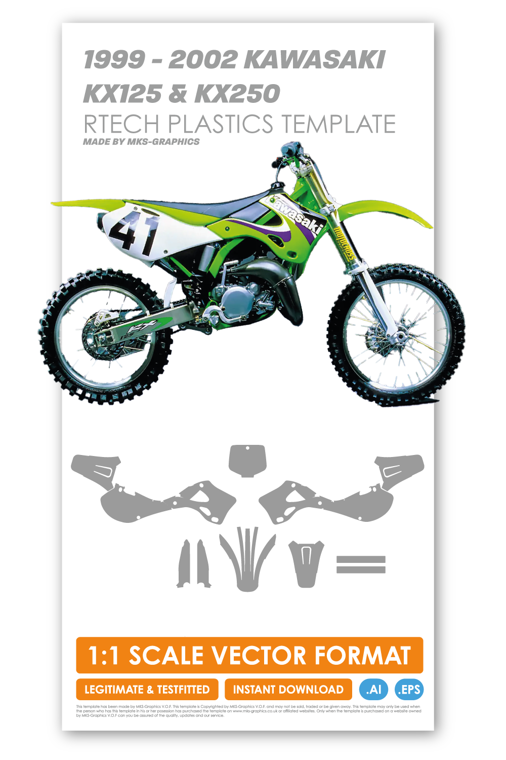 KAWASAKI KX125, KX250 1999, 2000, 2001 & 2002 TEMPLATE (R-TECH PLASTICS)