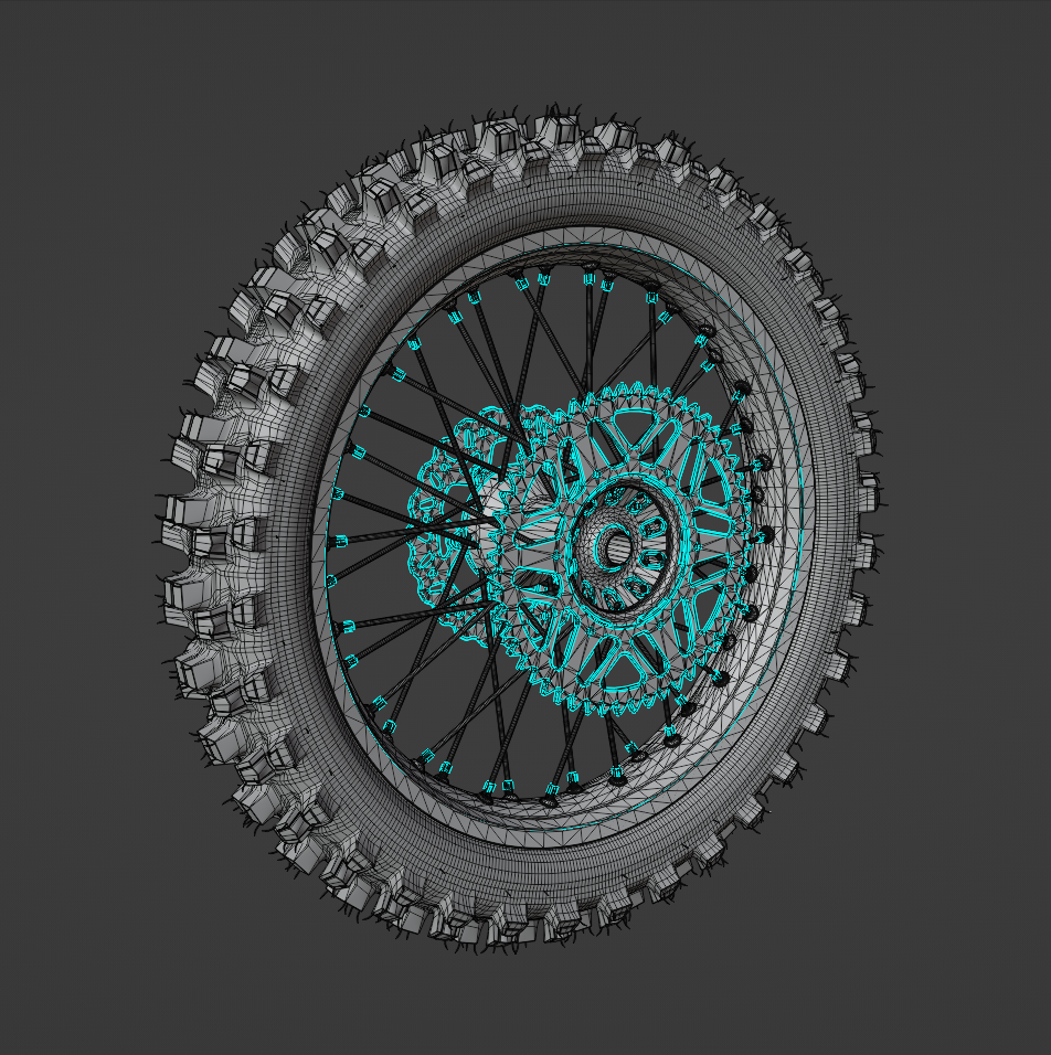 125CC + REAR WHEEL ASSEMBLY FOR DIRTBIKES 3D MODEL (.OBJ AND .BLEND)