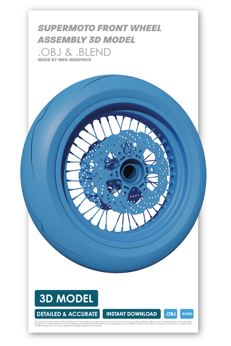 SUPERMOTO FRONT WHEEL ASSEMBLY 3D MODEL (.OBJ AND .BLEND)