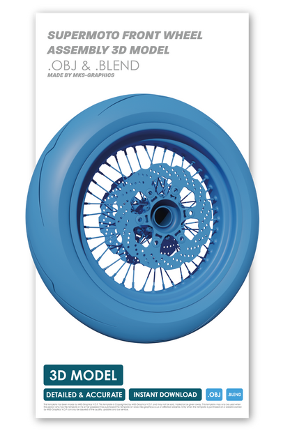 SUPERMOTO FRONT WHEEL ASSEMBLY 3D MODEL (.OBJ AND .BLEND)