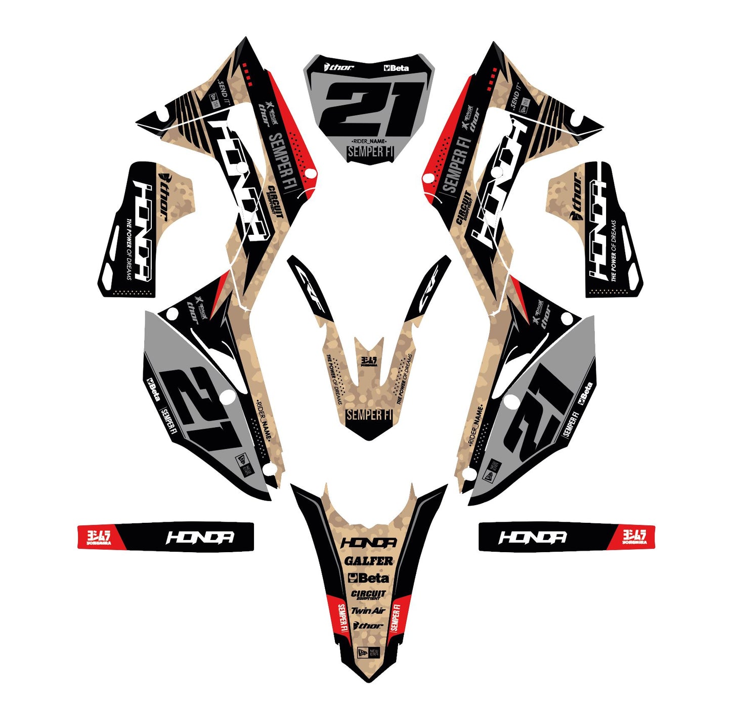 HONDA - SEMPER FI - PRE-MADE DESIGN (HONDA CRF450R 2017 - 2018 - 2019 - 2020)