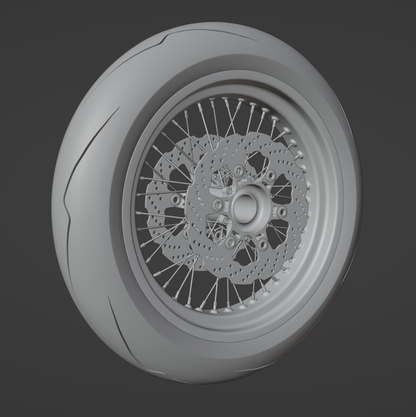 SUPERMOTO FRONT WHEEL ASSEMBLY 3D MODEL (.OBJ AND .BLEND)