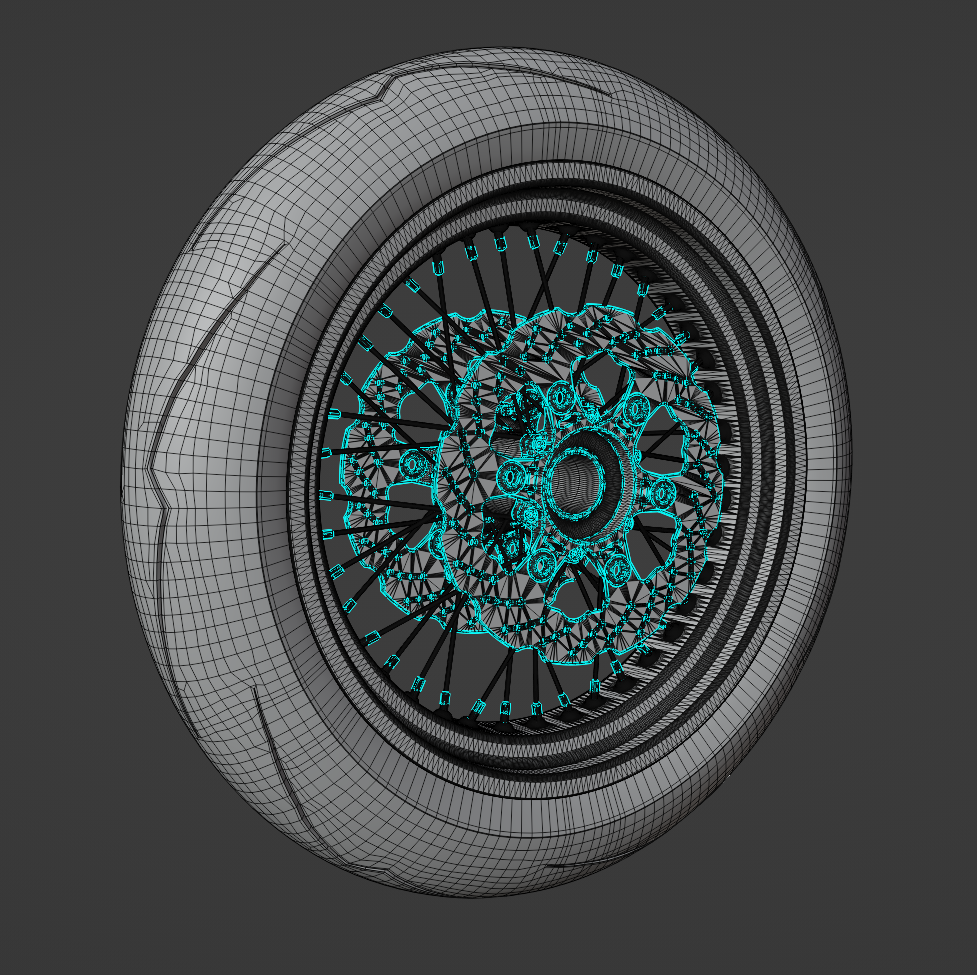 SUPERMOTO FRONT WHEEL ASSEMBLY 3D MODEL (.OBJ AND .BLEND)