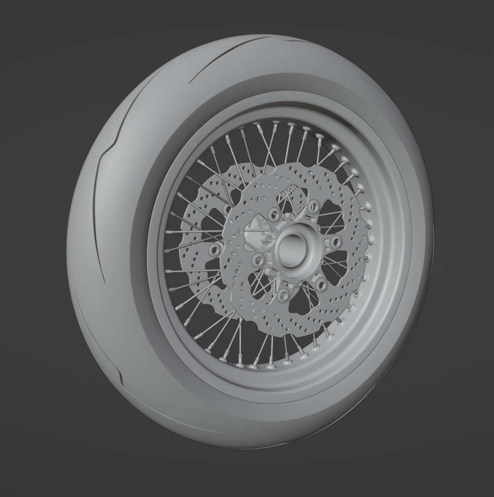 SUPERMOTO FRONT WHEEL ASSEMBLY 3D MODEL (.OBJ AND .BLEND)