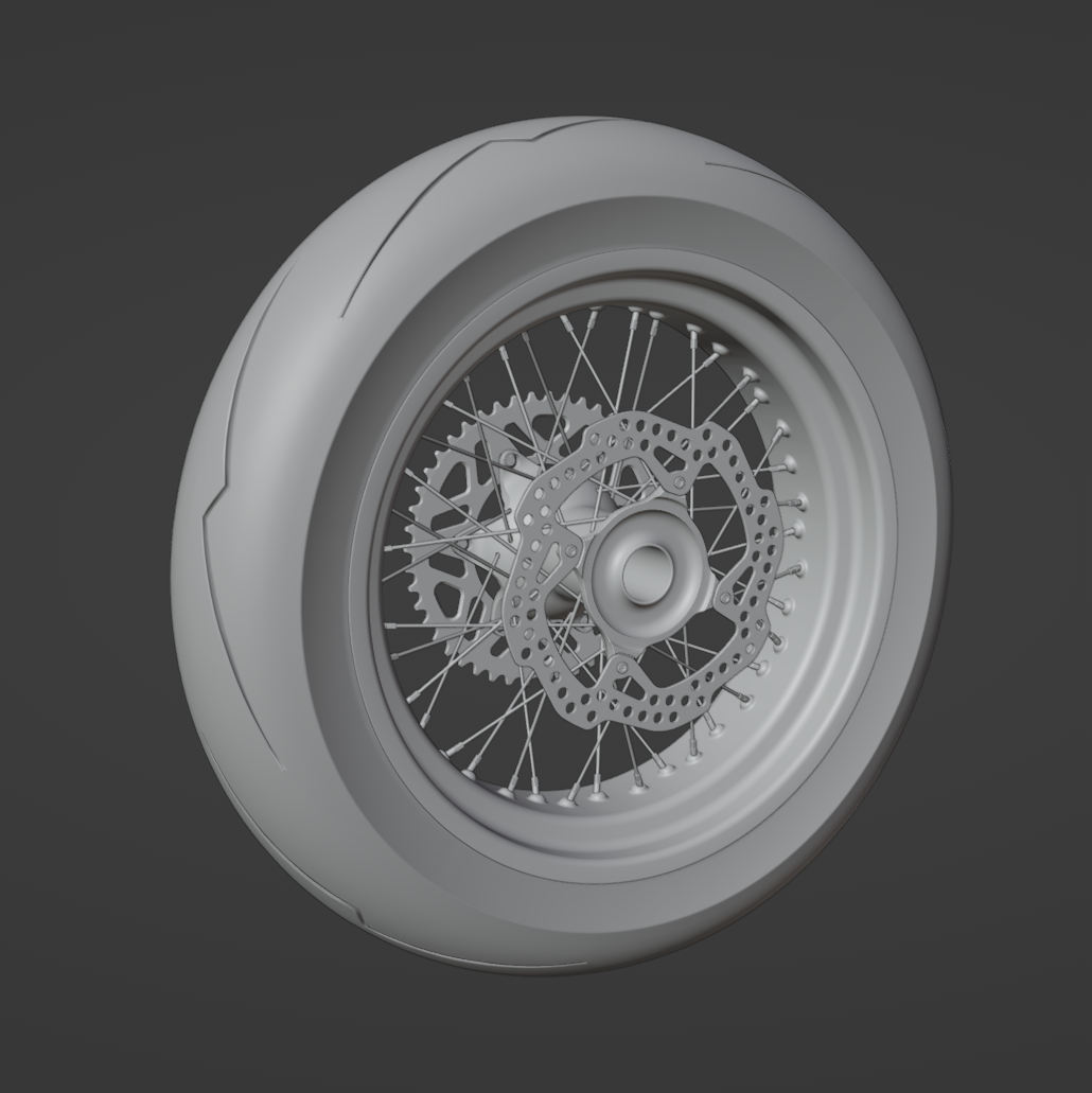 SUPERMOTO REAR WHEEL ASSEMBLY 3D MODEL (.OBJ AND .BLEND)