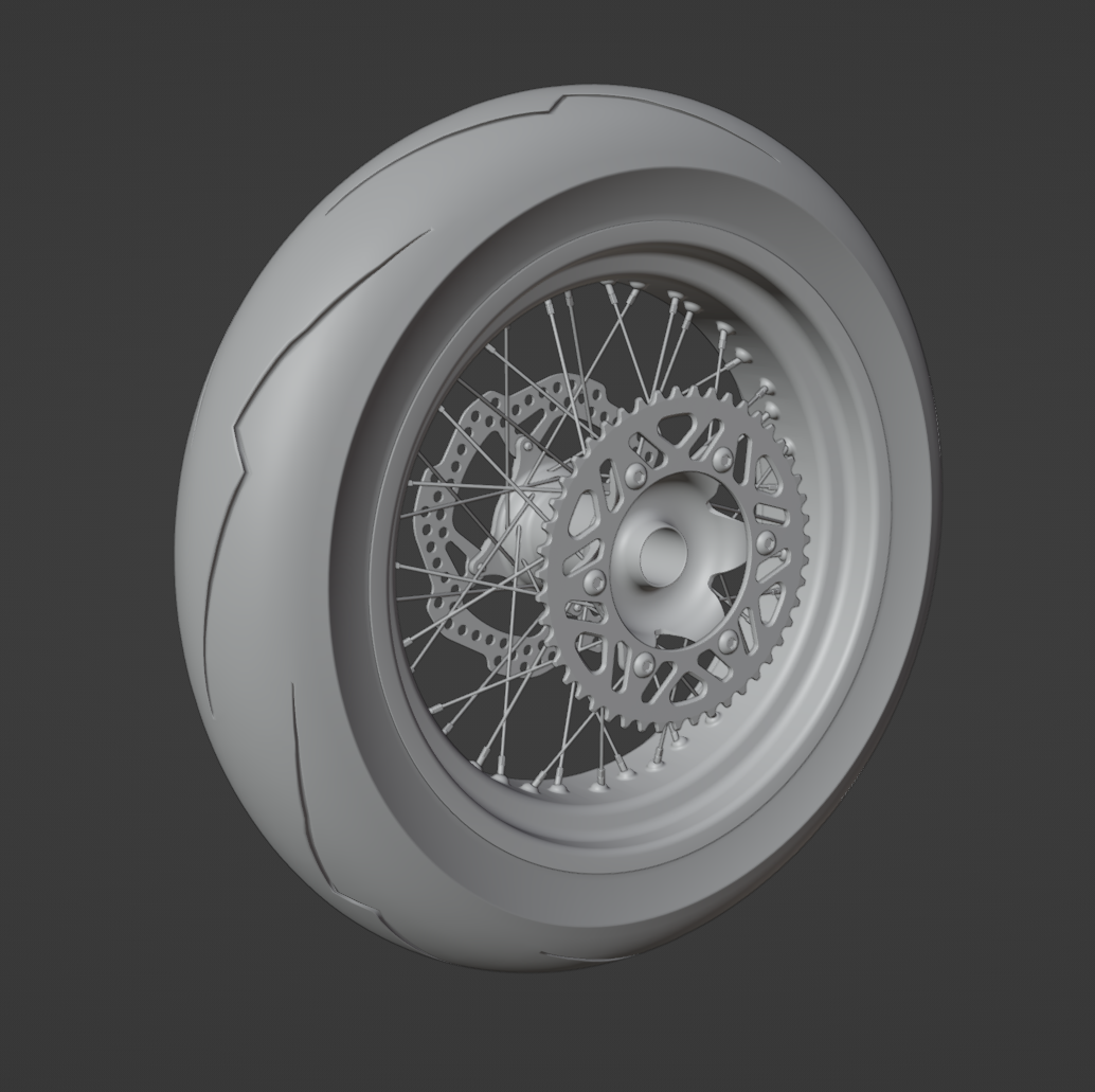 SUPERMOTO REAR WHEEL ASSEMBLY 3D MODEL (.OBJ AND .BLEND)