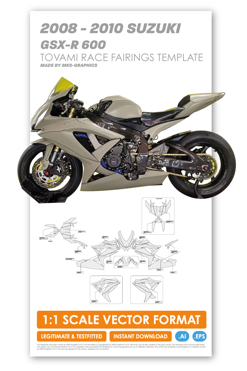 SUZUKI GSX-R 600 2008 TO 2010 TOVAMI RACING FAIRINGS TEMPLATE (FAIRINGS ONLY!)