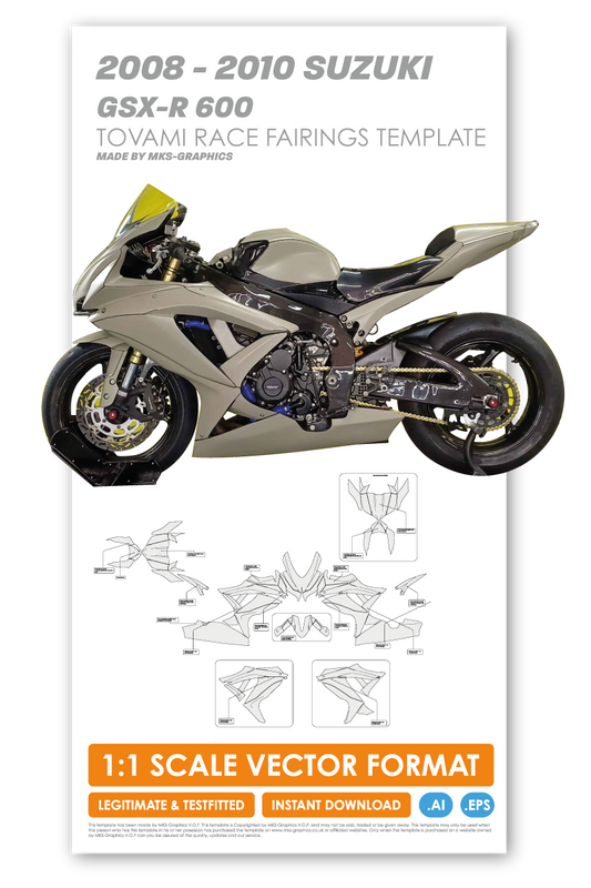 SUZUKI GSX-R 600 2008 TO 2010 TOVAMI RACING FAIRINGS TEMPLATE (FAIRINGS ONLY!)