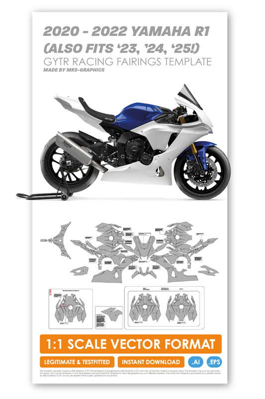 YAMAHA R1 2020, 2021, 2022 GYTR RACING FAIRINGS TEMPLATE (ALSO FITS 2023, 2024 AND 2025!)
