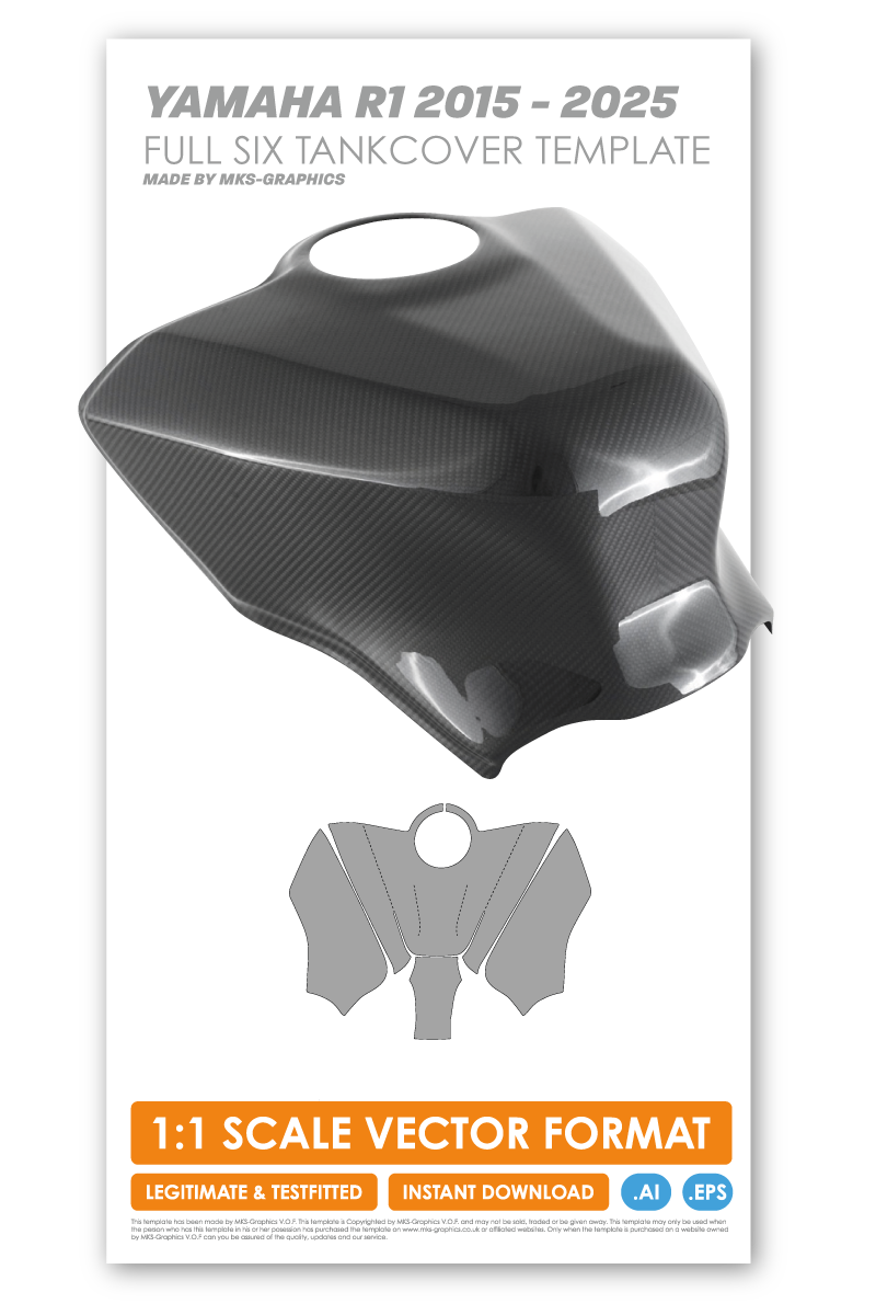 YAMAHA R1 2015 TO 2026 FULL SIX CARBON TANKCOVER TEMPLATE