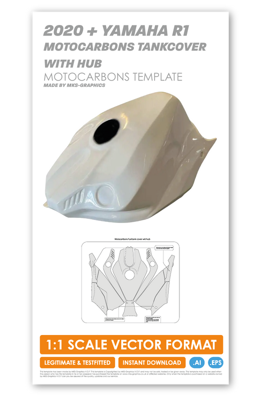 YAMAHA R1 2020 TO 2026 MOTOCARBONS TANKCOVER WITH HUB TEMPLATE