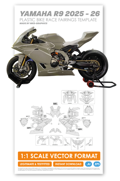 YAMAHA R9 2025 & 2026 PLASTIC BIKE RACE FAIRINGS TEMPLATE