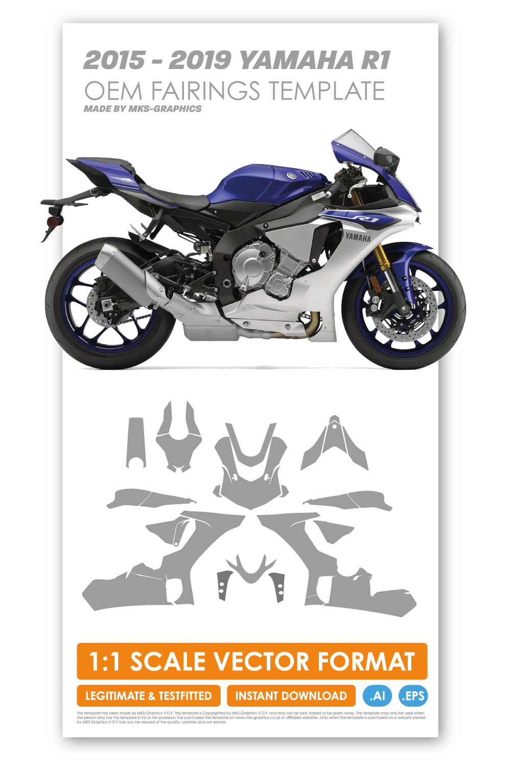 YAMAHA R1 2015 - 2016 - 2017 - 2018 - 2019 STREETFAIRINGS TEMPLATE