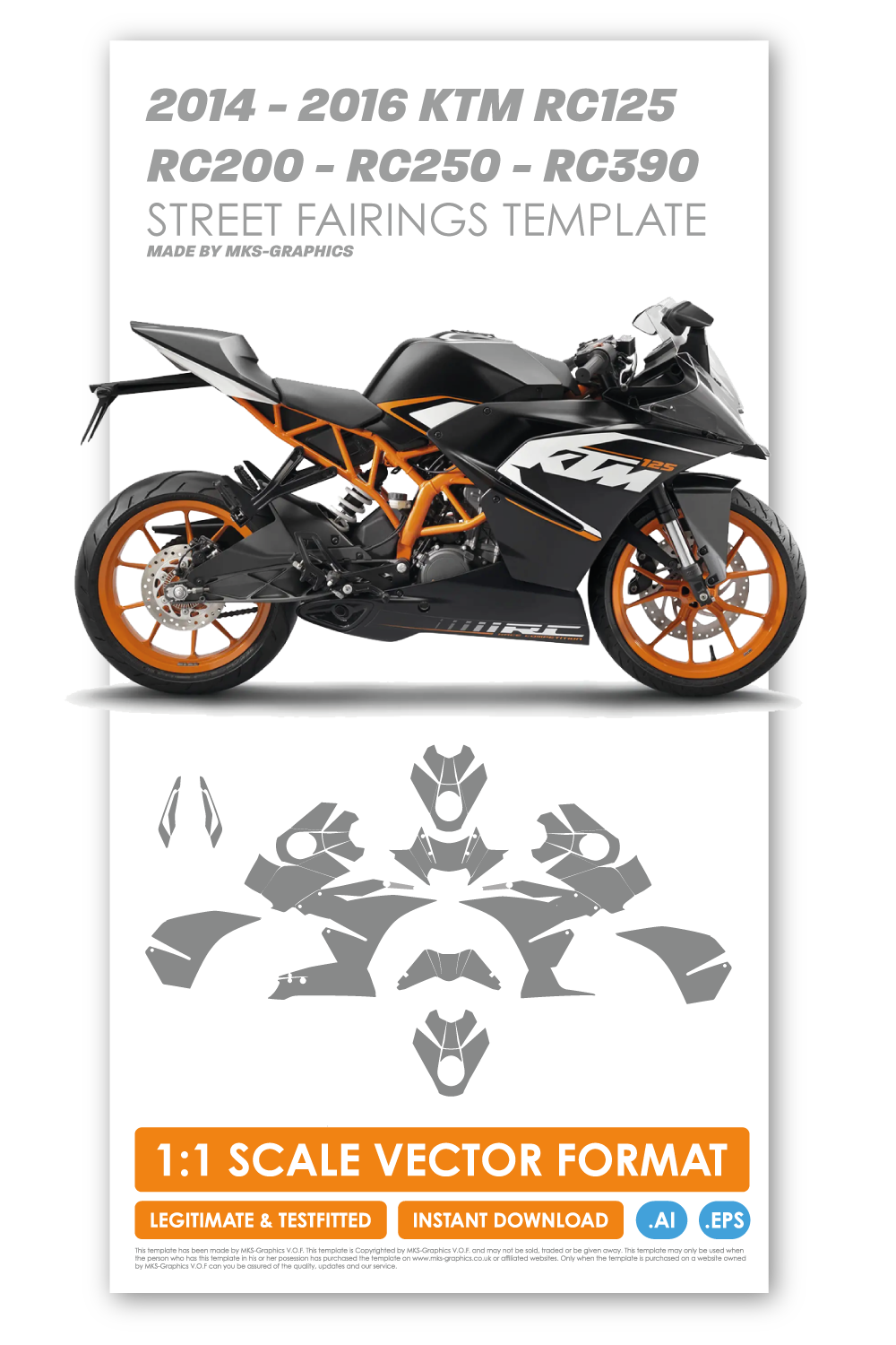 KTM RC125 - RC200 - RC250 - RC390 2014 - 2016 STREET FAIRINGS TEMPLATE