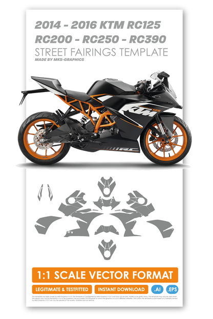 KTM RC125 - RC200 - RC250 - RC390 2014 - 2016 STREET FAIRINGS TEMPLATE