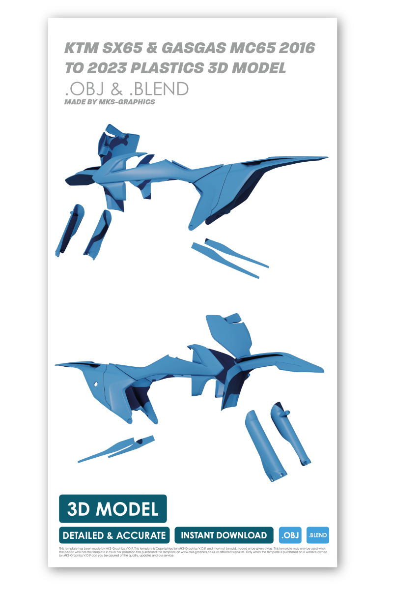 KTM SX65 AND GASGAS MC65 2016 TO 2023 PLASTICS & TEMPLATES 3D MODEL (.OBJ AND .BLEND)