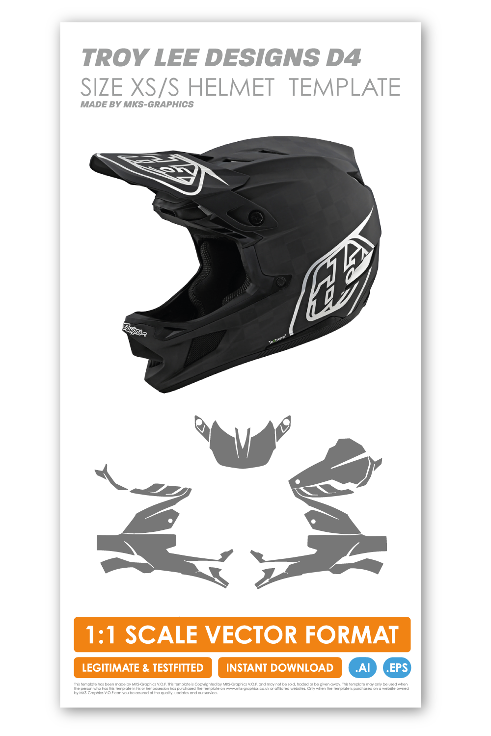 TROY LEE DESIGNS D4 XS AND SMALL HELMET TEMPLATE